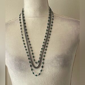 Vera Wang Multi Layer Green Crystal And Silver Toned Necklace